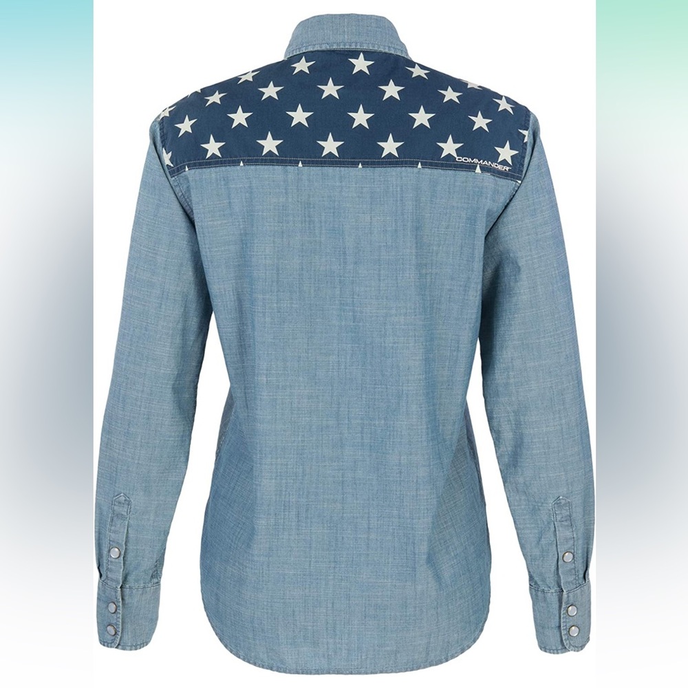 Blue Star-Accent Denim Button-Down Shirt - Picture 5 of 5